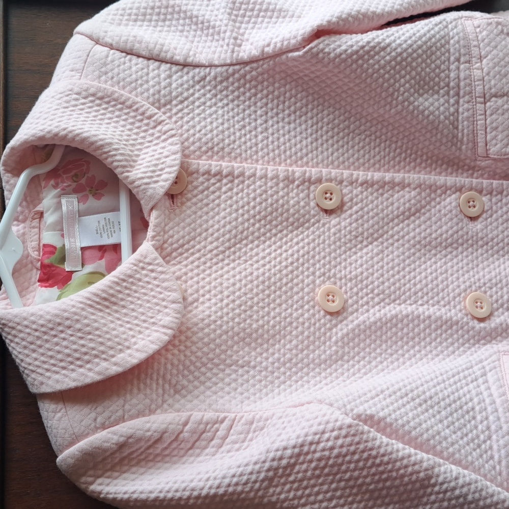 Janie and Jack girls size 2T-3T sift pink texured spring coat w floral lining - Picture 4 of 6